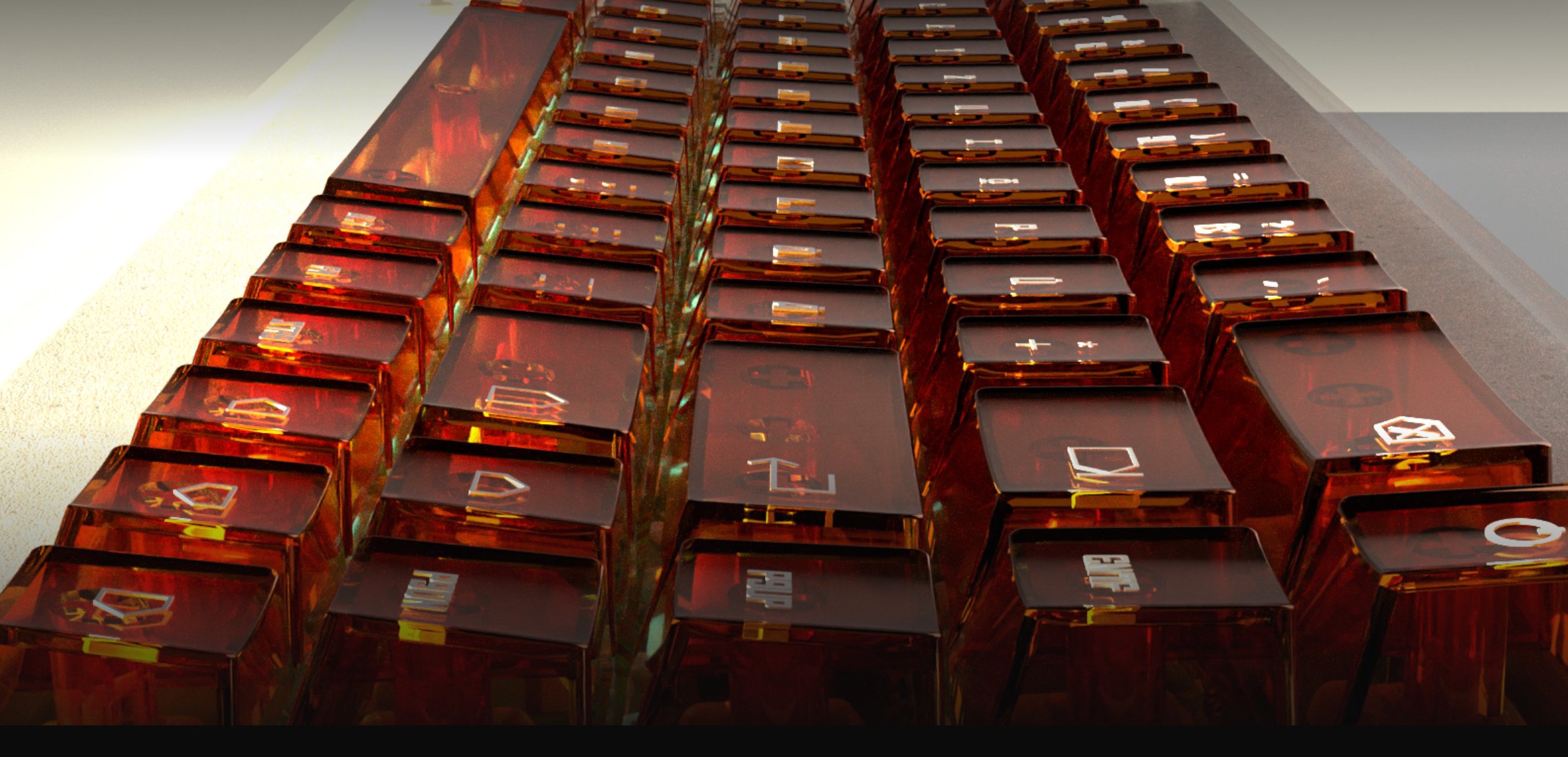 BRUT — rows of amber translucent keys in perspective