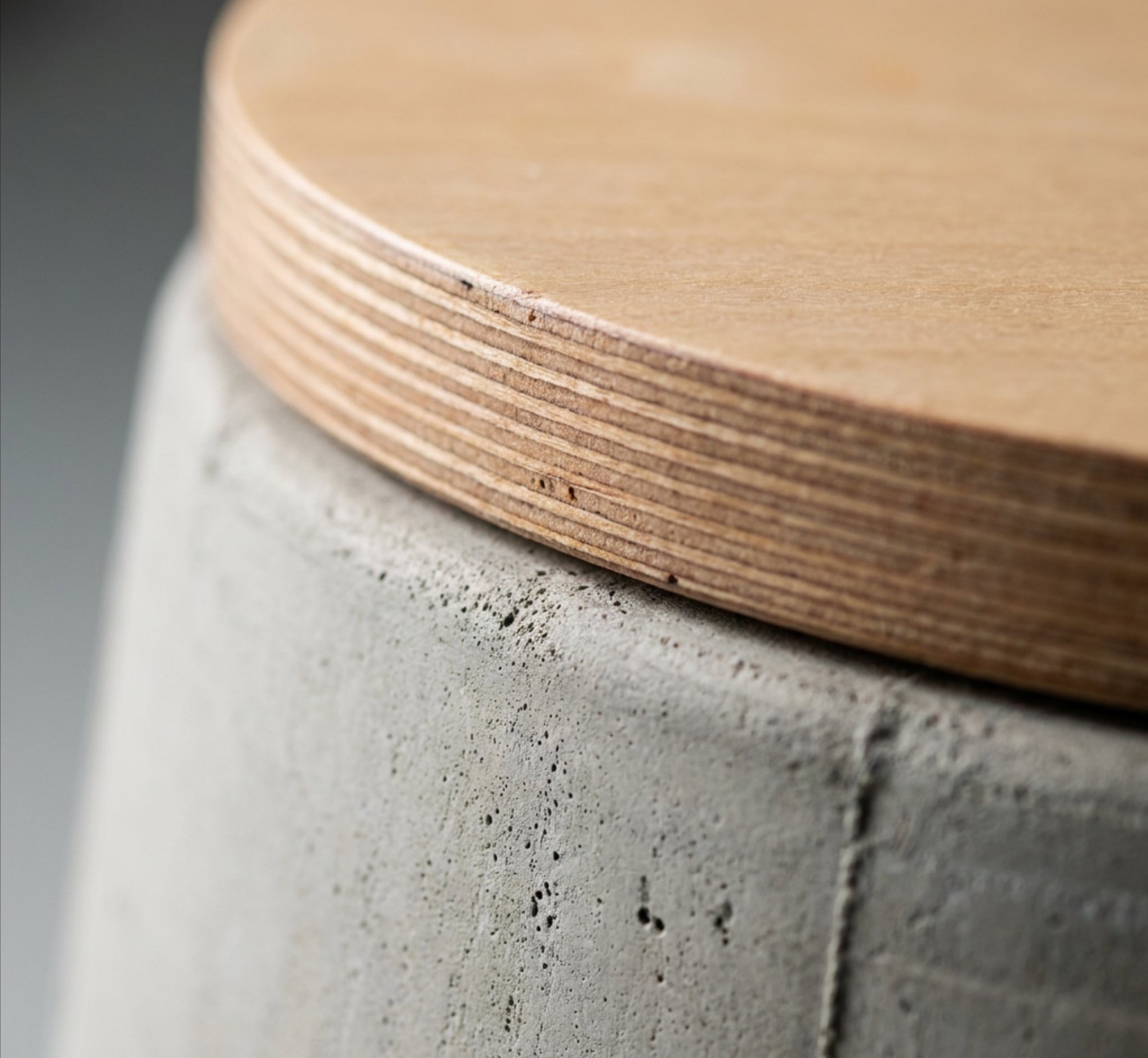 CeeBee — plywood top seated on a cast-concrete cone